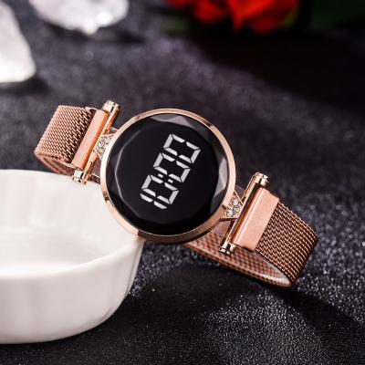 China Luxury Shock Resistant LED Women's Magnetic Strap Watches Rose Gold Digital Watch Quartz Wrist Watch Ladies for sale