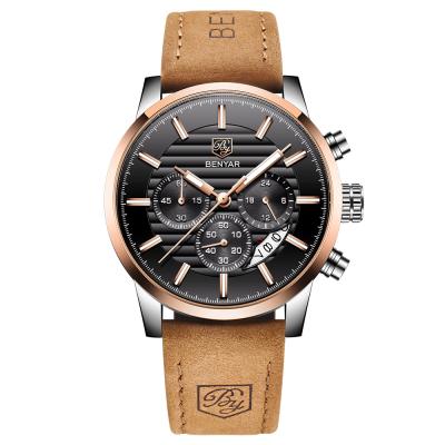 China BENYAR 5104 Automatic Date Top Brand Fashion Men's Casual Quartz Watch Leather Strap Chronograph Mens Luxury Military Watch for sale