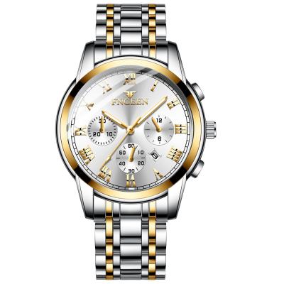 China FNGEEN Day/Date Brand Men Watches Quartz Silver-Gold Stainless Steel Wrist Watch for sale