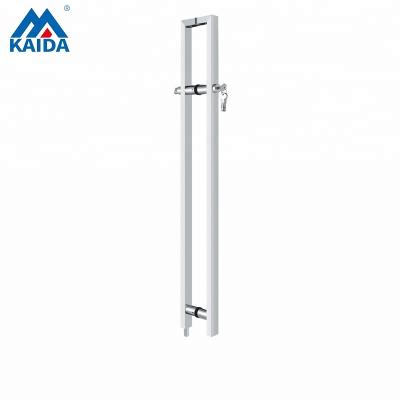 China Modern Stainless Steel Glass Door Pull Handle With Lock Square Tube Shape for sale