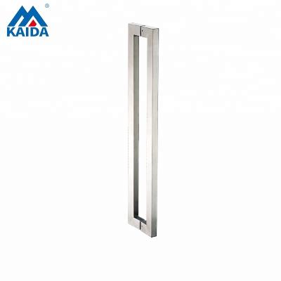 China Modern Stainless Steel Glass Door Square Tube Pull Handle With Right Angle Corner for sale