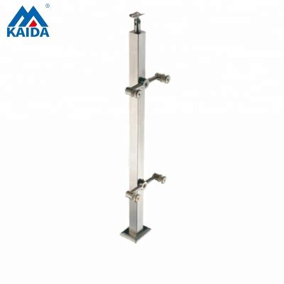 China Hotel Stainless Steel Stairs Railing Fencing Square Tube Post Pillar With Adjustable Glass Bracket for sale