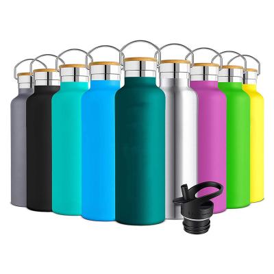 China 25oz Stainless Steel Water Bottle Wall Water Flask Viable Vacuum Insulated Double Door Sports Bottle With Bamboo Cover for sale