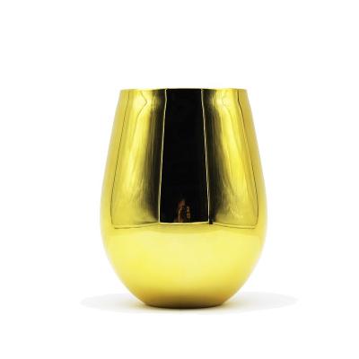 China New Classic/Postmodern Single Walled Stemless Tumbler 18 Ounce Stainless Steel Gold Color Wine Glass for sale