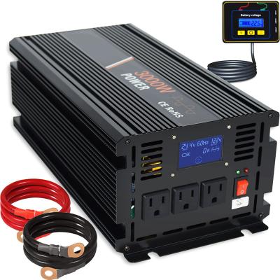 China 3000w dc to ac power converter 3 outlet 24v to 120v modified sine wave power inverter 16.14 x 8.66 x 7.09 inch for sale