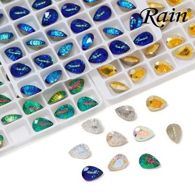 China Point Back Rain Millennium Series Glass Teardrop Loose Glass Embossed Art Supplies Accessories For Pendant Necklace Back Earring for sale