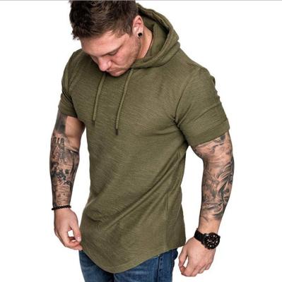 China Anti-Wrinkle Hooded Mens T-shirts Boy's Sports Running Gym Short Sleeve V-neck Plus Size T-shirts For Men for sale