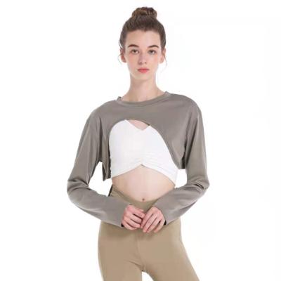 China Breathable Both Sides Women Use Blouses Sweatshirt Yoga Shawl Tops Long Sleeve Fitness T Shirt Women for sale