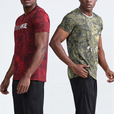 China Wear Anti-Shrink Fashion Compression Pattern Camouflage T-shirt Fitness Gym Men's Dry Fit T-Shirt For Gym Training for sale