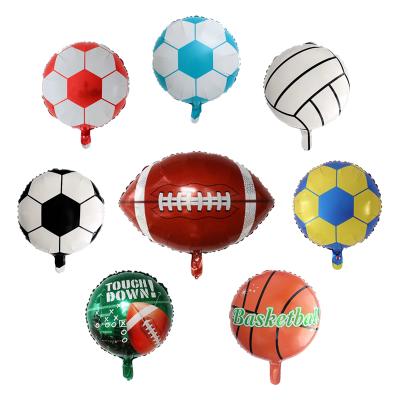 China Gift Toy Rugby New Design Soccer Football Foil Helium Balloon 18 Inch Round Shape Land Goal Ball Sports Party for sale