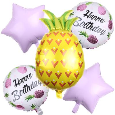 China Hot Sale 5pcs Party Decoration Summer Theme Hawaii Pineapple Fruit Shape Foil Balloons Set 18 Inch Round Globos For Party Decoration for sale