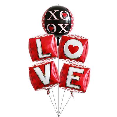 China Gift Toy Hot Sale 22Inch 4D XOXO Red Love Round Square Shape Helium Foil Balloons For Valentine's Day Wedding Party Decoration for sale