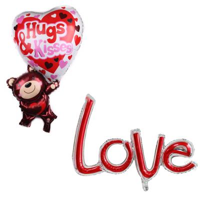 China Wholesale One Piece Red Edge Love Letter Foil Balloon Wedding Birthday Party Decoration Toy New Love Bear Silver Gift for sale