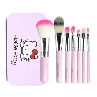 China Angular Blush Mini Portable Black Pink Makeup Brush Set Hello Kitty Makeup Brush 7 Set Gift Set With Metal Box for sale