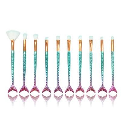 China Angular Blush 2021 New Design OEM ODM 10pcs Unique Rhinestone Mermaid Makeup Brush Set for sale