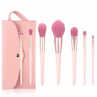 China Angular Blush Custom Logo 7 Piece Vegan Pink Makeup Brushes Set For Gift Best Choice Makeup Brushes for sale