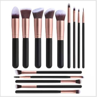 China Angular Blush High Quality Gold Rose Olive Wood Handle Hot Selling Black Makeup Brush Set From Amazon With Bag And Customized Logo for sale