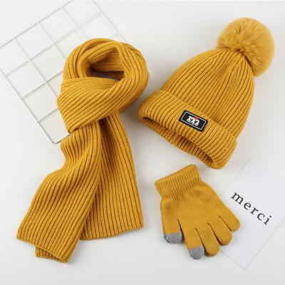 China Medium Wholesale Kids Winter Hat Snow Gloves and Scarf 3 PC Set Warm Pom-Pom Beanie Boys GirlsFor Ages 4-12 for sale