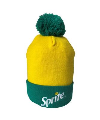 China Custom Embroidered Yarn COMMON Beanie Winter Knitted Bobble Hat Logo Polyester Plastic RPET Bottles Eco Friendly Sustainable Recycled for sale