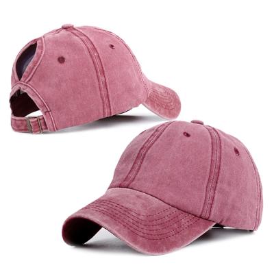 China Wholesale COMMON Ponytail Baseball Cap Hats Women Washed Cotton Designer Adjustable Stylish Dad Hat for sale