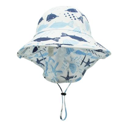 China Picture Sun Protection Hat For Kids Wide Brim Summer Play Hat Baby Bucket Hat With Chin Strap for sale