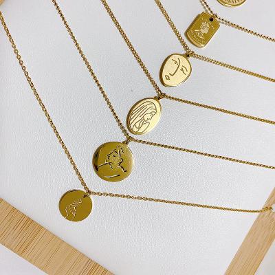 China Artilady CLASSIC Gold Plated Engraved Statue Coin Pendant Necklace Stainless Steel For Woman Girls for sale