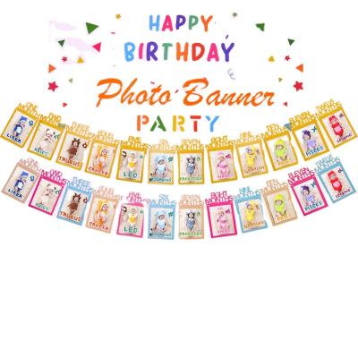 China Birthday Party Decoration 12 Months Happy Birthday Flag Banner Photo for sale