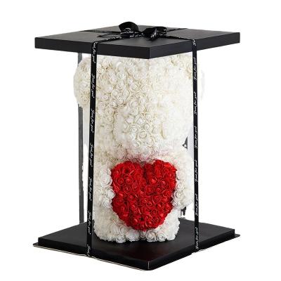 China Recyclable Lightweight Luxury Tall Clear Plastic Preserved Flower Rose Bear Box for sale