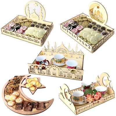 China Middle East Laser Cut 3D Letter Table Decoration Wood Carving Tray for Eid and Ramadan for sale