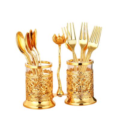 China Viable Factory Glass Fork and Spoon Set Alloy Wholesale Storage Racks Exiquiste Gold Fork and Spoon Set for sale