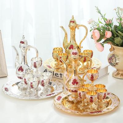 China Handle / Cover / Smoothly Pour European Style Retro Russian Wine Set Jug Wedding Home Tray Wine Gift Coffee and Tea Set Metal Set for sale