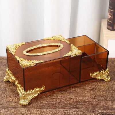 China Art Decor Transparent Tissue Box 10.8*5.2*4.1in Exquisitely Hollowed Out European Tissue Holder Home and Hotel Toilet Paper Holder for sale