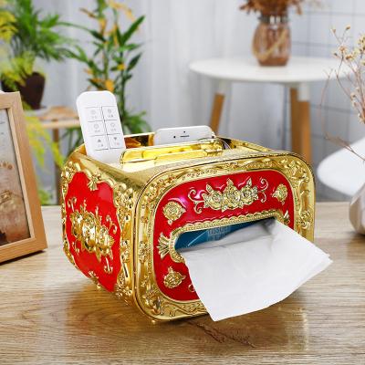 China Art Decor European Style Luxury Tissue Box Square 7.4*5.3*5.3in Multifunctional Desktop Tissue Box Remote Box for sale