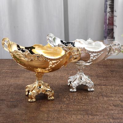 China Factory direct small round metal dish light luxury luxury retro silver gold plated exquisite hollow fruit bowl dish for sale