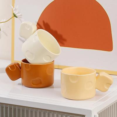 China Sustainable New 250ml ins Creative cheese shape mug Ceramic scaucer set gift box personality trend Coffee Breakfast Milk Cup wholesale for sale