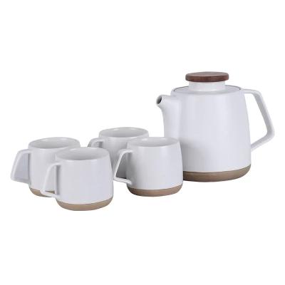 China Sustainable Creative household kettle coffee cup plain color simple flower teapot with tea glass Nordic ceramic afternoon tea set for sale