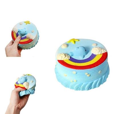 China Cute Slow Rising Squishy Squishy Toy Cake Slow Rising Stress Reliever Rainbow Blue Squishy Stress Reliever Cake Squishy Toy for sale