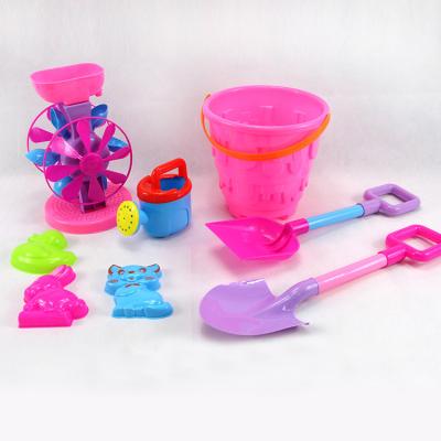 China SAND PLAY 8pcs set pink girls beach toy hourglass a shovel watering pot sand toy set for sale