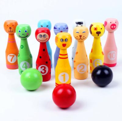 China Children's Wooden Toys Children's Puzzle Animal Bowling Outdoor Recreational Wooden Toys for sale