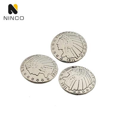 China Eco-Friendly/Nickel Free/Lead Free/Top Quality Antique Indian Head Round Purse Bag+Parts+Belt Screw Back Metal Western Conchos Tag Custom Brand Logo Labels For Leather Wallet for sale