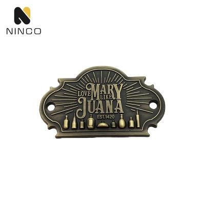 China Global Antique Brass Metal Name Plates Bags Purse Embossed 3d Brand Logo Design Custom Metal Tags Label With 2 Screw Holes For Boxes for sale