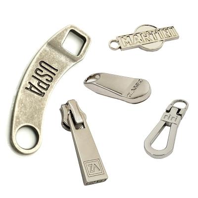 China High Quality Accessories Nickel Free Customize Logo Design Bottom Cord Zipper Puller Pulls Metal Custom Zipper Sliders Main Stopper for sale