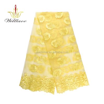 China Viable Lace Factory 47-55 Inch Modern Yellow Mesh Tulle Lace With Flowers Embroidery Mesh Lace Fabric for sale