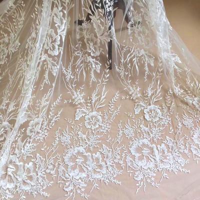 China New Design Viable Floral 3D Flower Embroidery Lace Fabric And Bridal French Wedding Bridal Tulle Mesh Lace Fabrics On Sale for sale