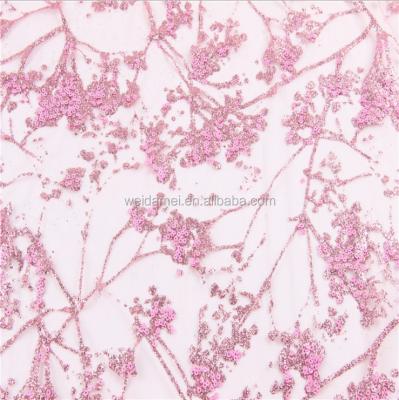 China Viable Glued Net Glitter Pearl Lace Tulle Lace Fabric For Wedding Dress for sale