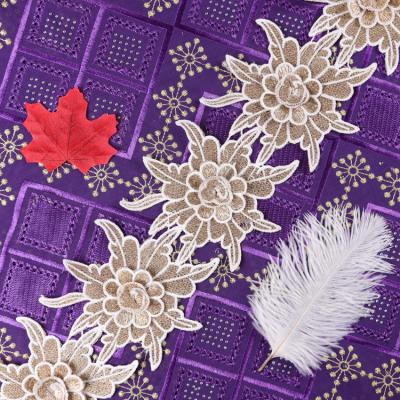 China Embroidery ribbon 3d flower lace fabric gold lace trim lace Hand-stitching thin trim for sale