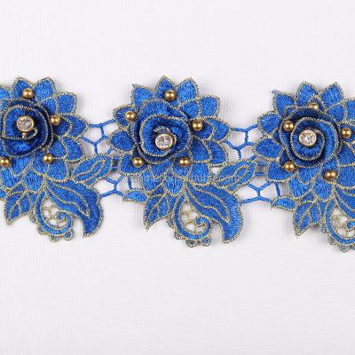 China 3d flower lace trim accessories 3d lace flowers trim beaded lace trimming costume for sale