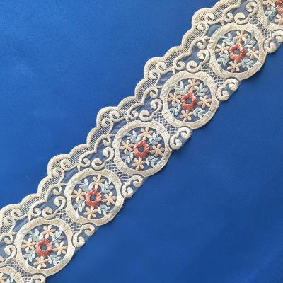 China Eco Fridendly Wholesale 10 cm Mesh Embroidery Lace Trim Embroidery Lace Trim Mesh Lace Trim Embroidered White for sale