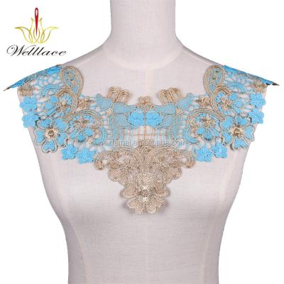 China Applique Viable Luxury Lace Applique Neck Design Neck Design Embroidery African Bridal Wedding Lace for sale