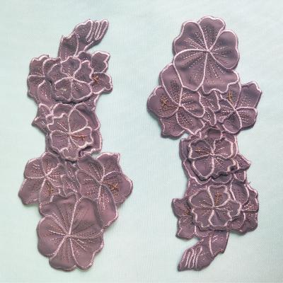 China 2020 New Arrival Handmade Lace Applique Embroidery Chiffon Lace Garment Accessories Purple Lace Patches Fabric for sale